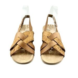 Vionic Eira Strappy Slingback Sandals Womens 6 Tan Pebbled Leather Comfort Shoe